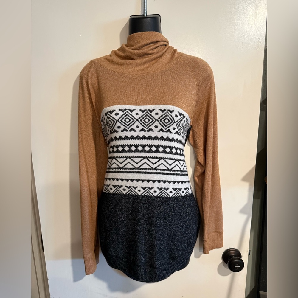 4/$16 Maurices Tan and Black Geometric Cowl Neck Sweater